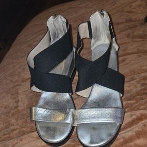 French Connection Silver and Black Heels Modern Design